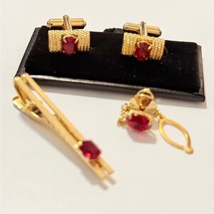 Unbranded Vintage set of 4pcs Cufflinks Red Stone